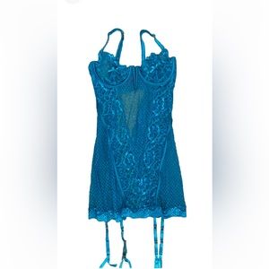 Teal blue lace chemise lingerie